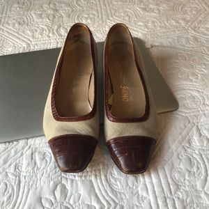 FERRAGAMO linen and croc flats (small heel)
